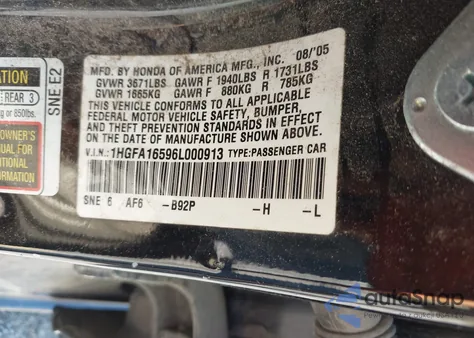 2006 Honda Civic Lx from USA, damaged, VIN 1HGFA16596L000913